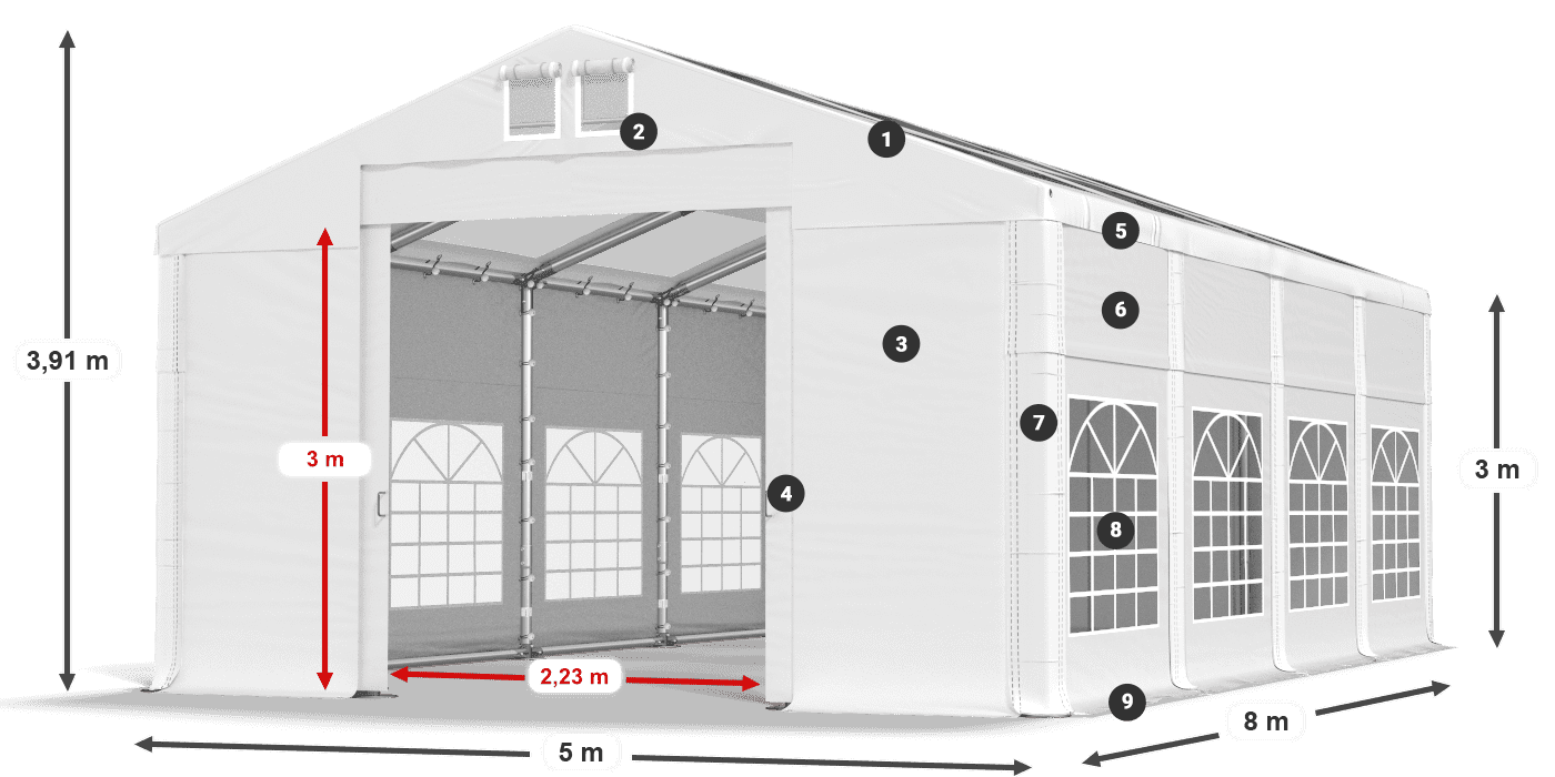 Dach: MS T 580 PVC Ściany: FR 620 PVC 3m legenda