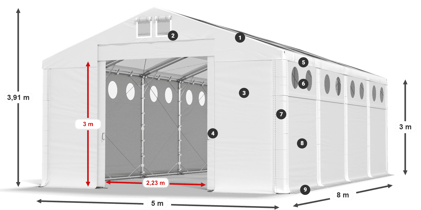 Dach: MS T 580 PVC Ściany: MS O 580 PVC 3m legenda