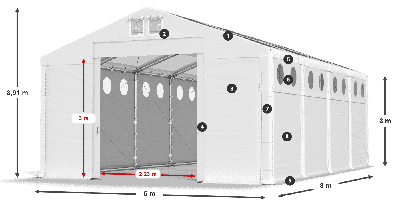Dach: MS T 580 PVC Ściany: MS O 580 PVC 3m legenda