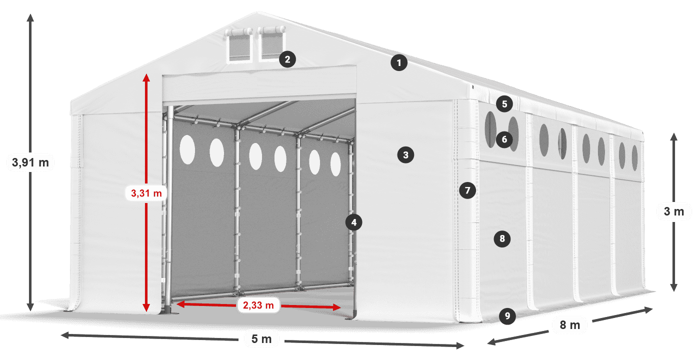 Dach: SD 560 PVC Ściany: FR O 620 PVC legenda 3m