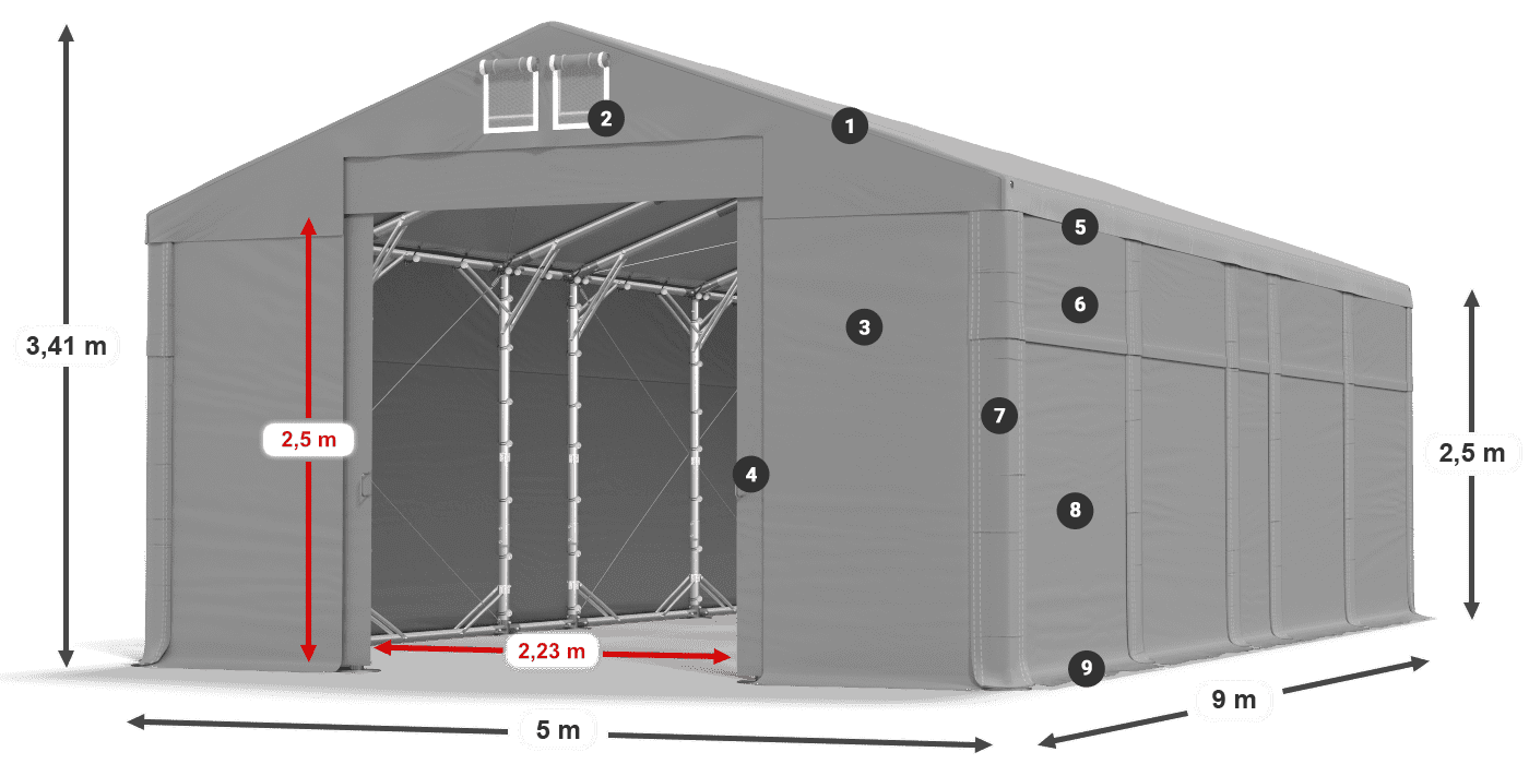 Dach: FR 620 PVC Ściany: MS 580 PVC 2.5m legenda