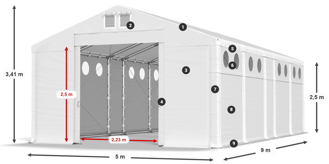 Dach: FR 620 PVC Ściany: MS O 580 PVC 2.5m legenda