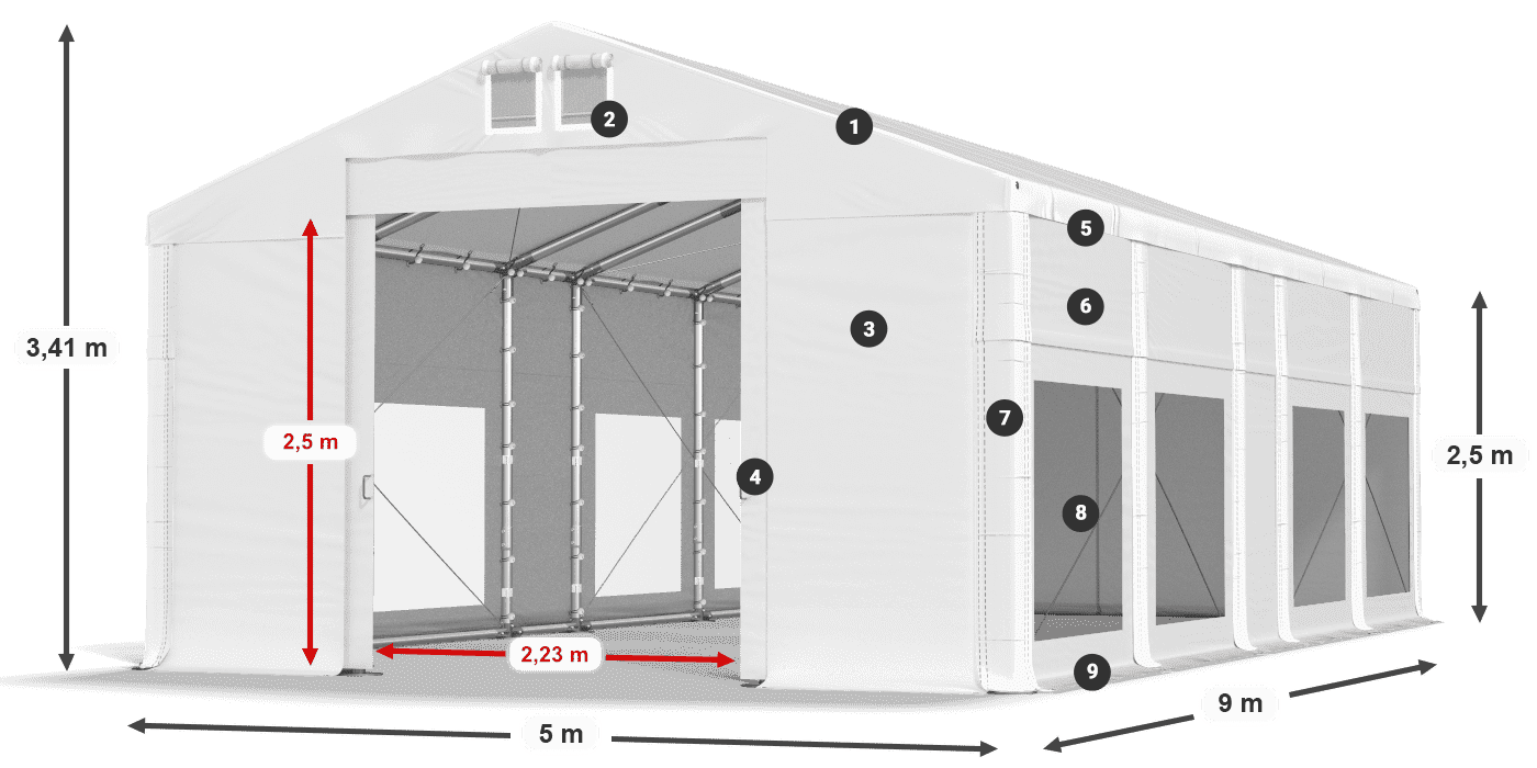 Dach: FR 620 PVC Ściany: MS 580 PVC 2.5m legenda