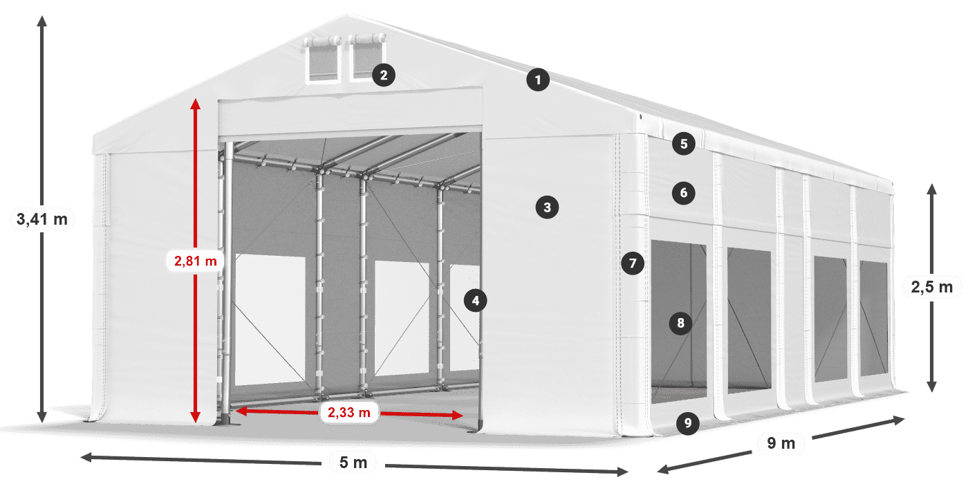 Dach: FR 620 PVC Ściany: MS 580 PVC 2.5m legenda