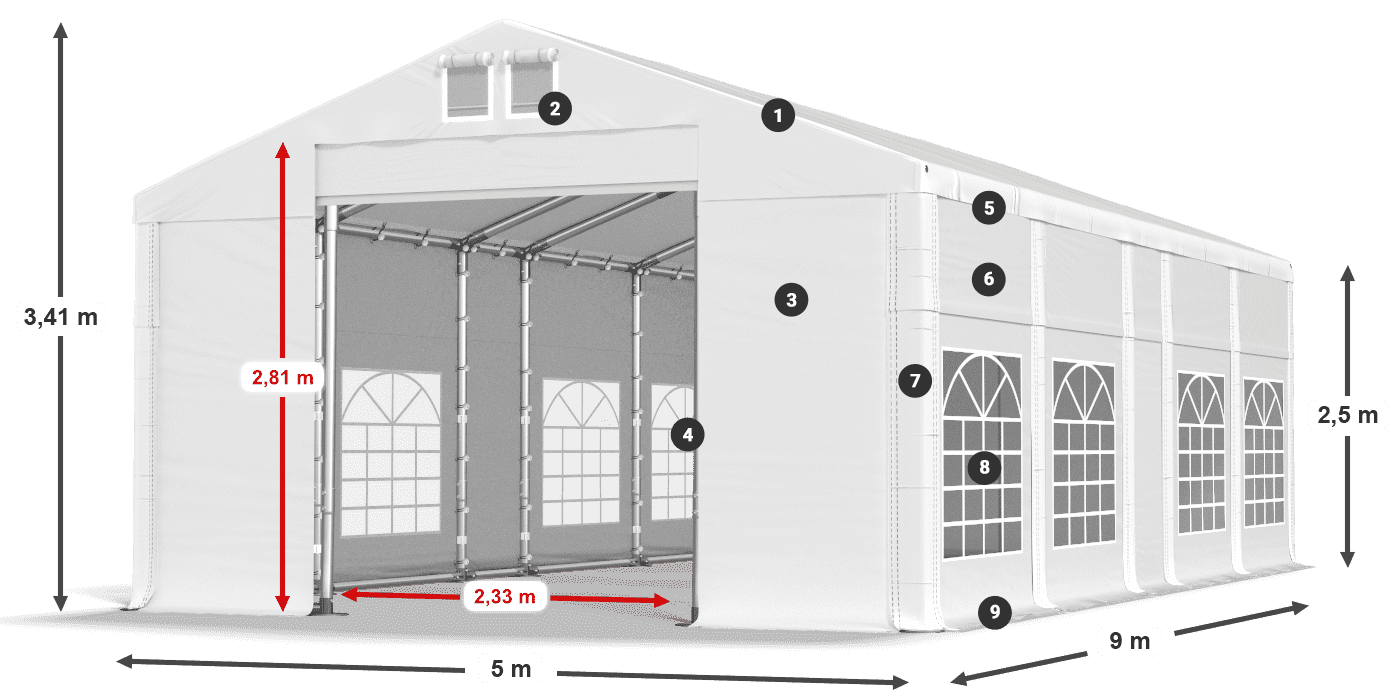 Dach: FR 620 PVC Ściany: SD 500 PVC 2.5m legenda