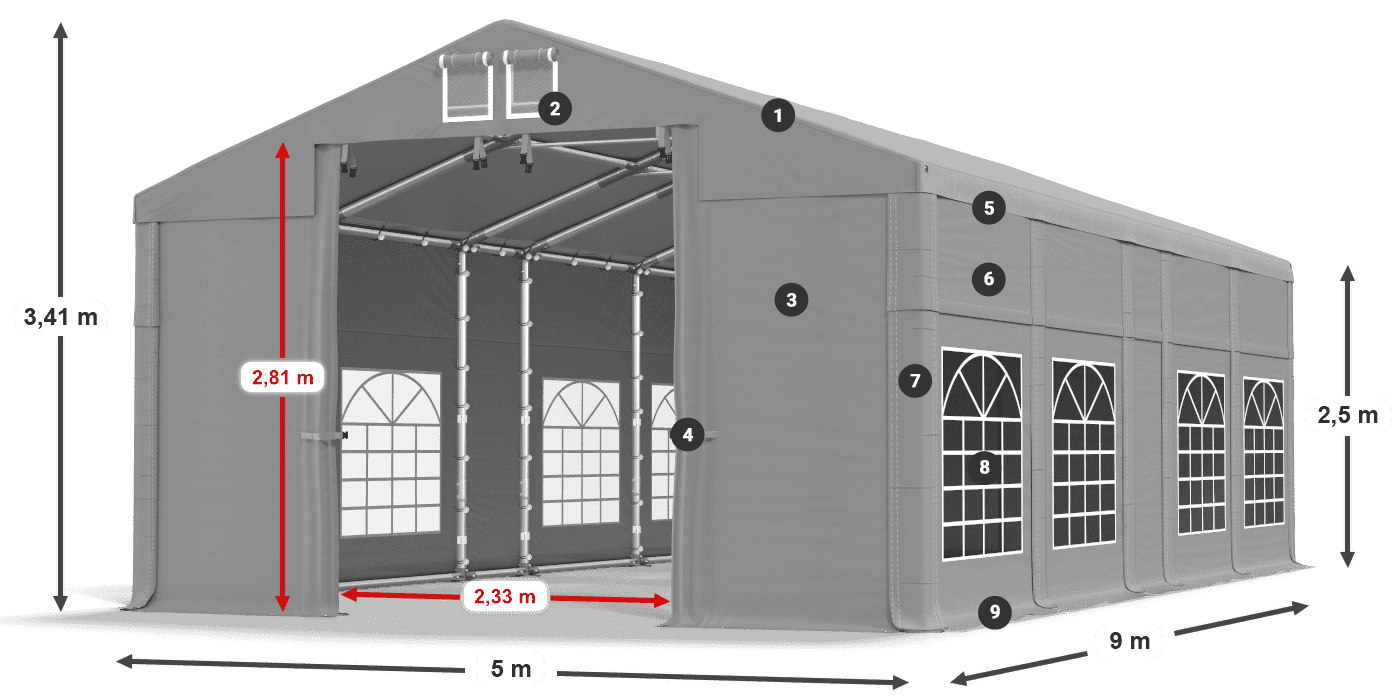 Dach: FR 620 PVC Ściany: SD 500 PVC 2.5m legenda