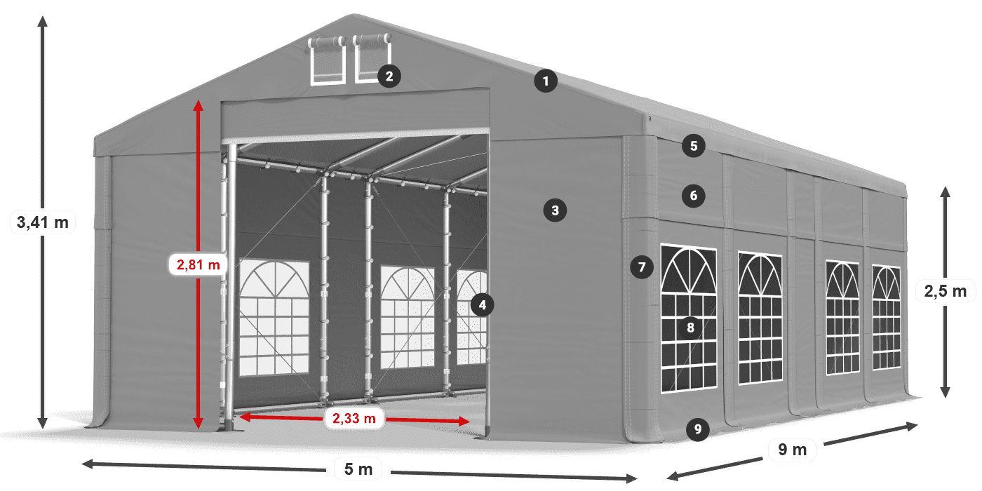 Dach: FR 620 PVC Ściany: SD 500 PVC 2.5m legenda