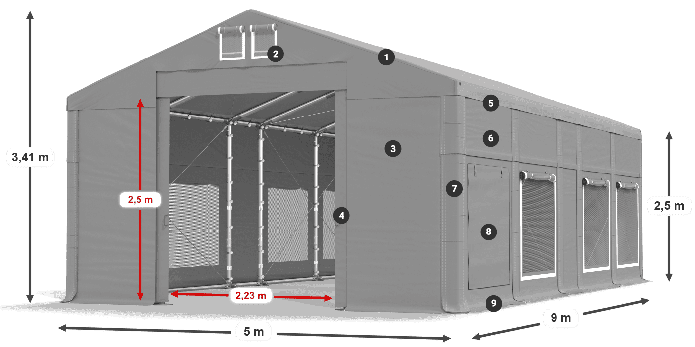 Dach: FR 620 PVC Ściany: SD 500 PVC 2.5m legenda