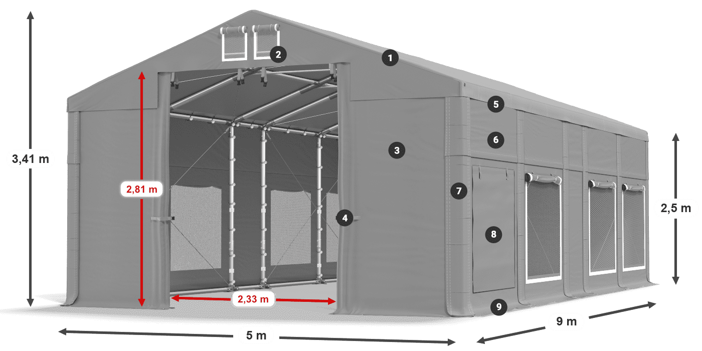 Dach: FR 620 PVC Ściany: SD 500 PVC 2.5m legenda