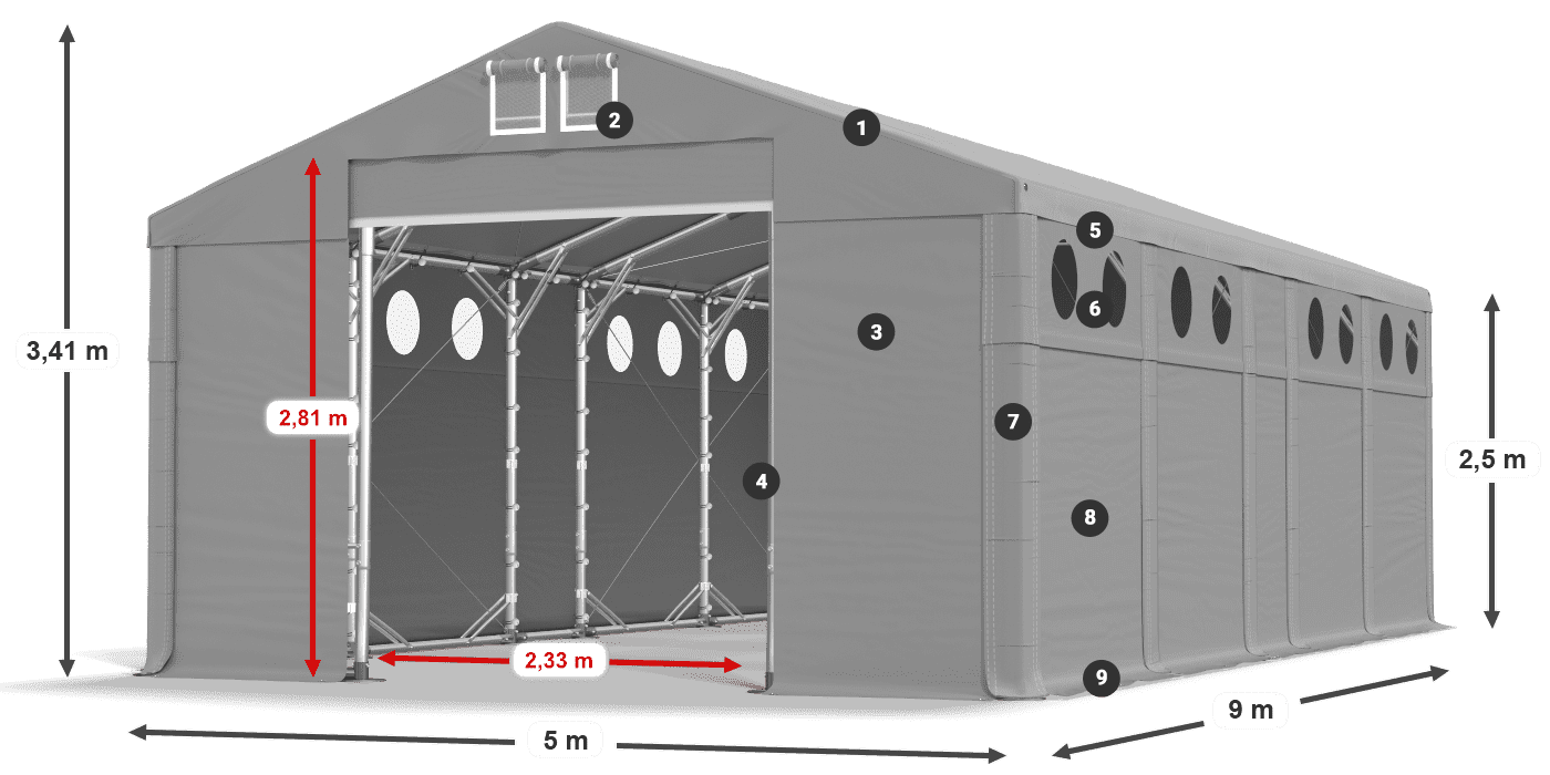 Dach: MS 580 PVC Ściany: FR O 620 PVC 2.5m legenda