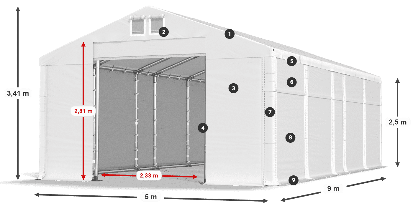 Dach: MS 580 PVC Ściany: FR 620 PVC 2.5m legenda