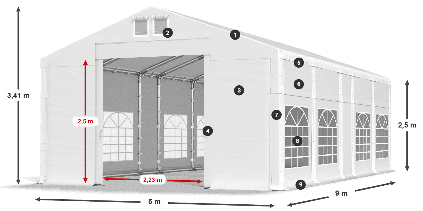 Dach: MS 580 PVC Ściany: FR 620 PVC 2.5m legenda
