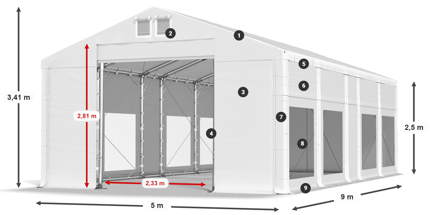 Dach: MS 580 PVC Ściany: MS 580 PVC 2.5m legenda