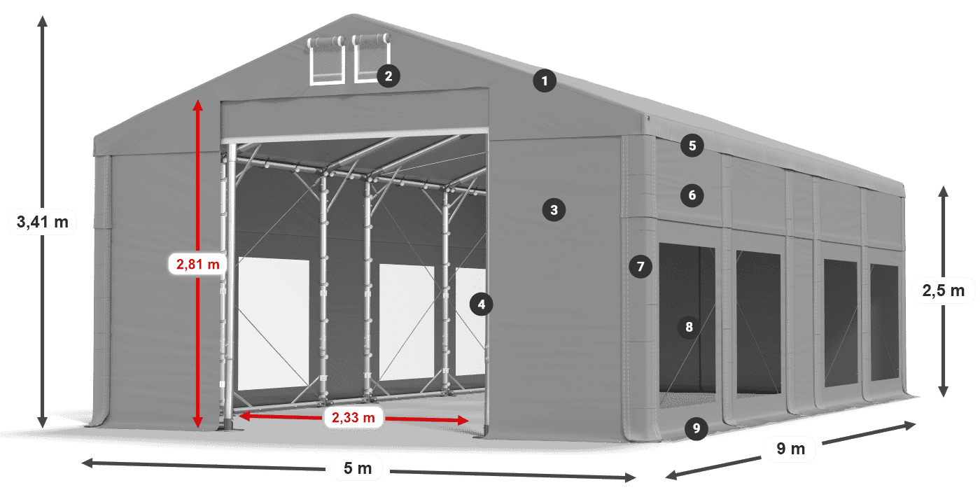 Dach: MS 580 PVC Ściany: MS 580 PVC 2.5m legenda