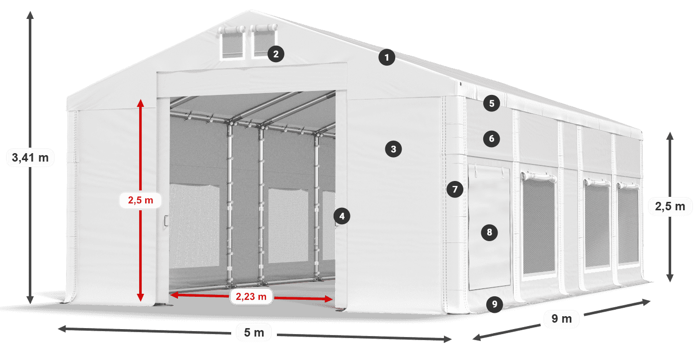 Dach: MS 580 PVC Ściany: SD M 500 PVC 2.5m legenda