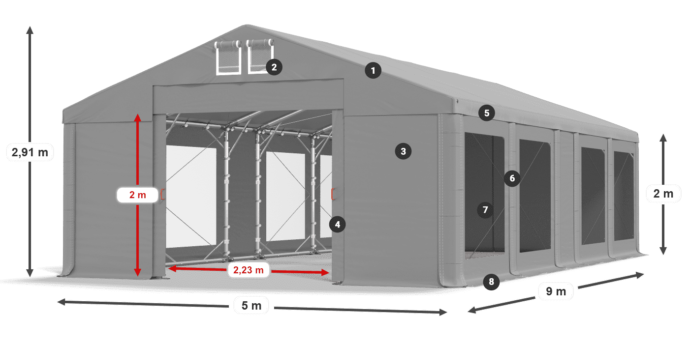 Dach: FR 620 PVC Ściany: MS 580 PVC 2m legenda