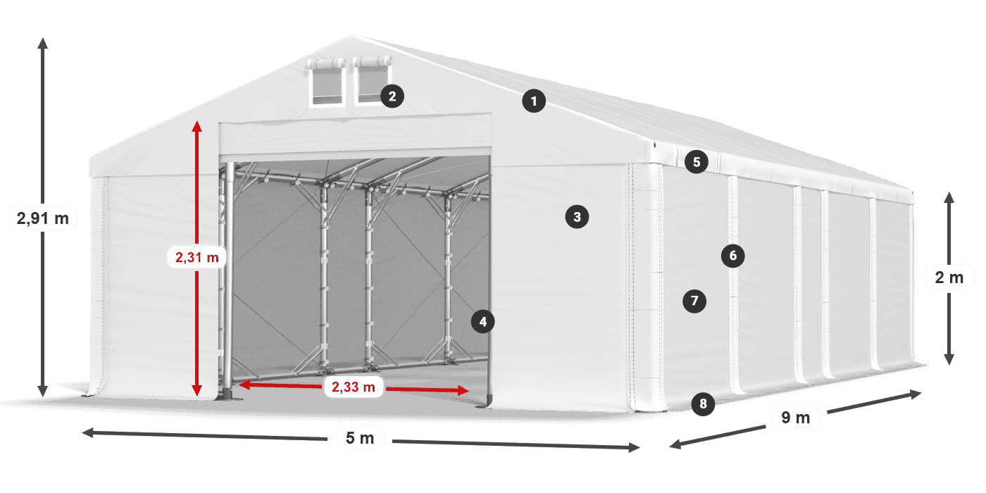 Dach: FR 620 PVC Ściany: SD 580 PVC 2m legenda