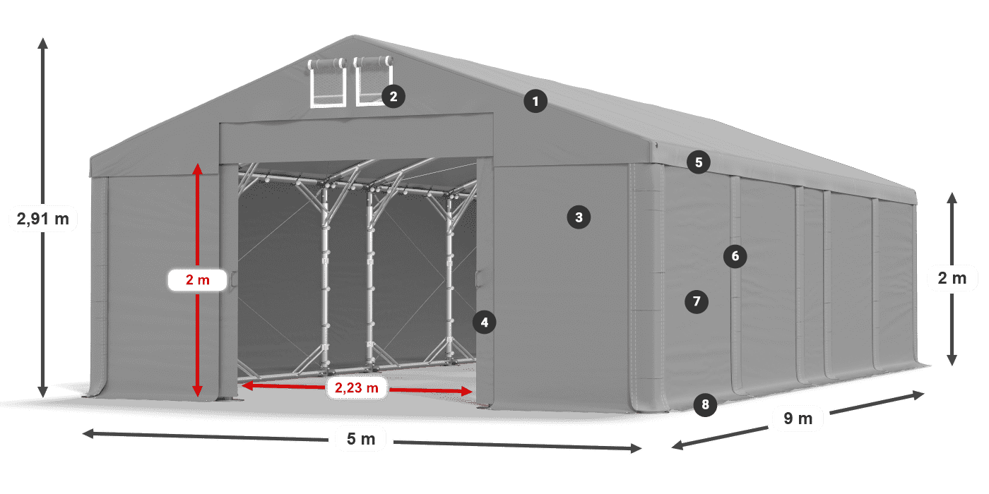 Dach: FR 620 PVC Ściany: SD 580 PVC 2m legenda