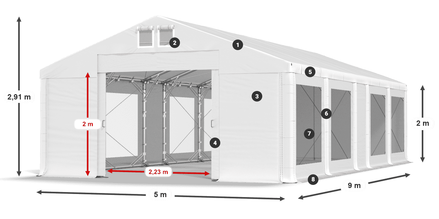 Dach: FR 620 PVC Ściany: MS 580 PVC 2m legenda