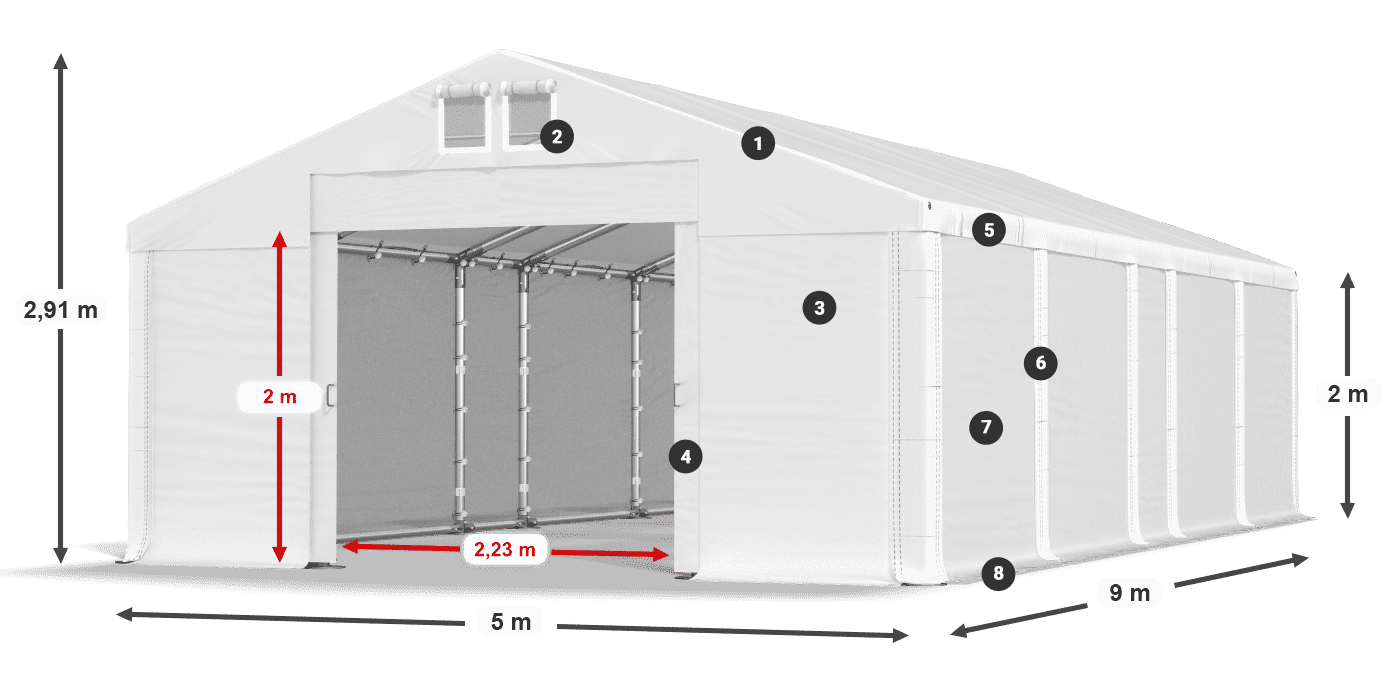 Dach: FR 620 PVC Ściany: SD 580 PVC 2m legenda