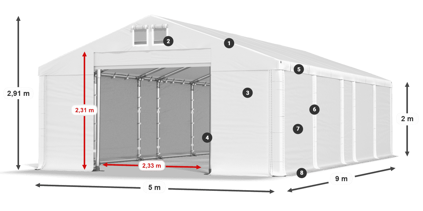 Dach: FR 620 PVC Ściany: SD 580 PVC 2m legenda
