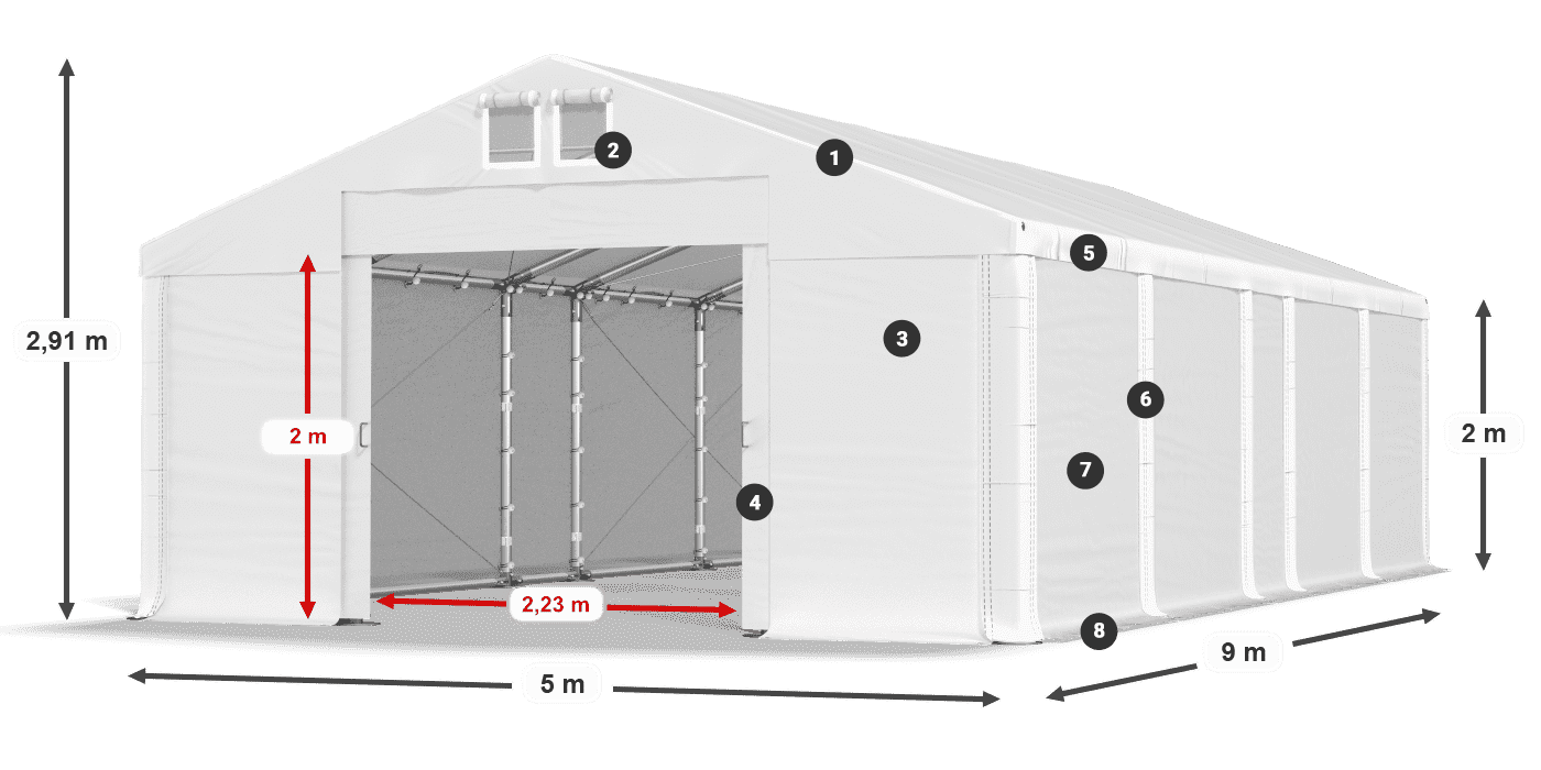 Dach: FR 620 PVC Ściany: SD 580 PVC 2m legenda
