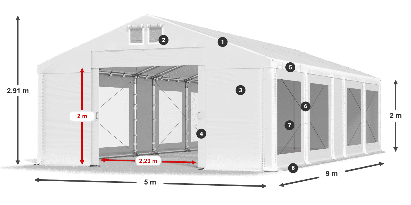 Dach: FR 620 PVC Ściany: MS 580 PVC 2m legenda