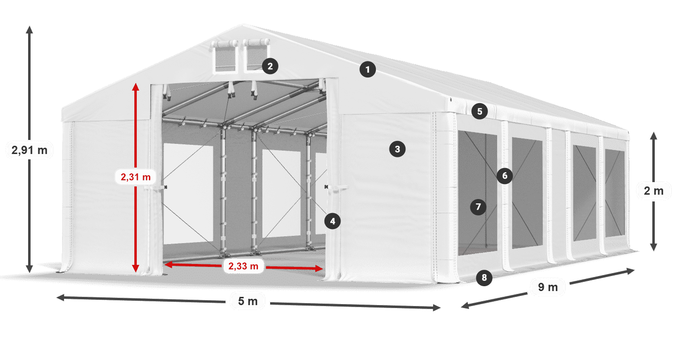 Dach: FR 620 PVC Ściany: MS 580 PVC 2m legenda