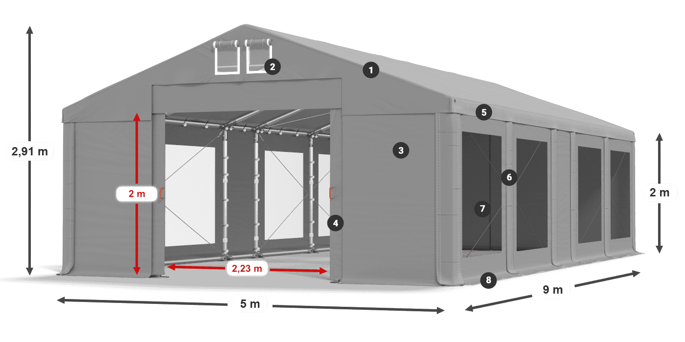 Dach: FR 620 PVC Ściany: MS 580 PVC 2m legenda