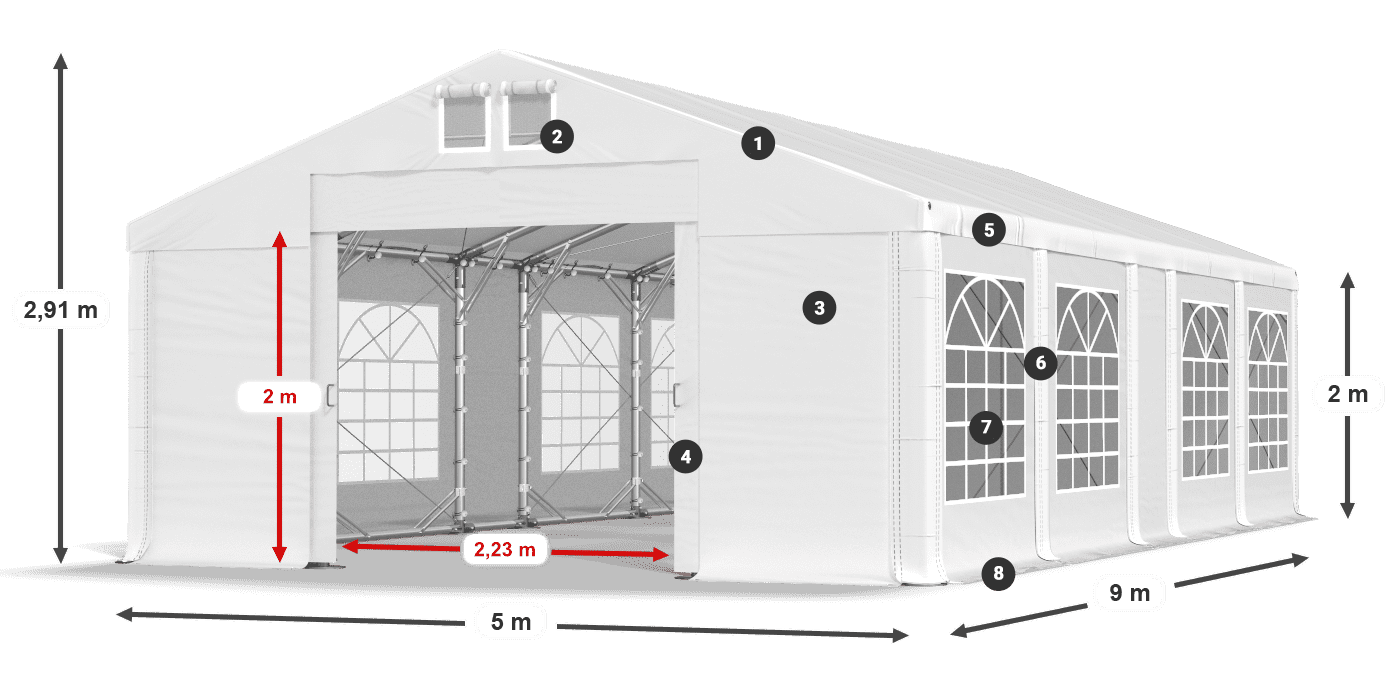 Dach: FR 620 PVC Ściany: SD 500 PVC 2m legenda