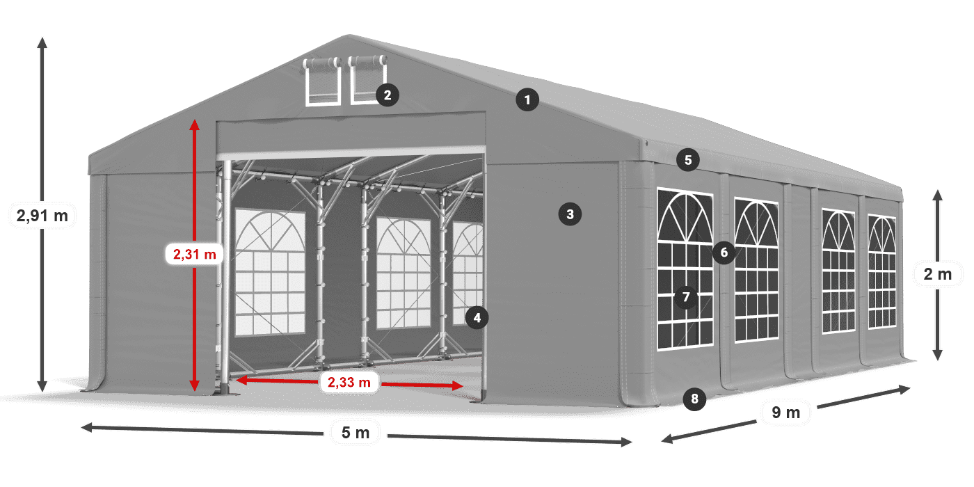 Dach: FR 620 PVC Ściany: SD 500 PVC 2m legenda