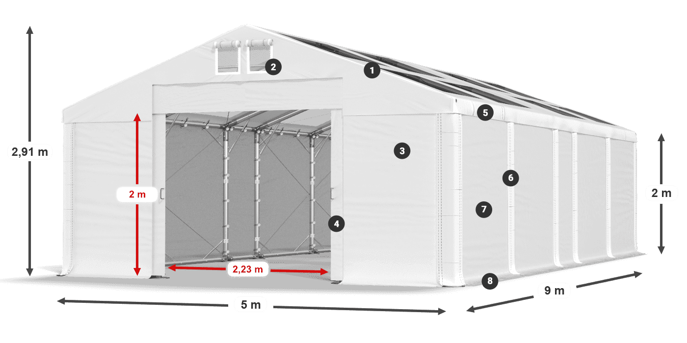 Dach: MS T 580 PVC Ściany: FR 620 PVC 2m legenda