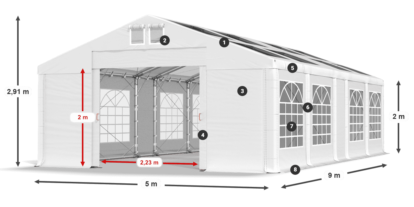 Dach: MS T 580 PVC Ściany: FR 620 PVC 2m legenda