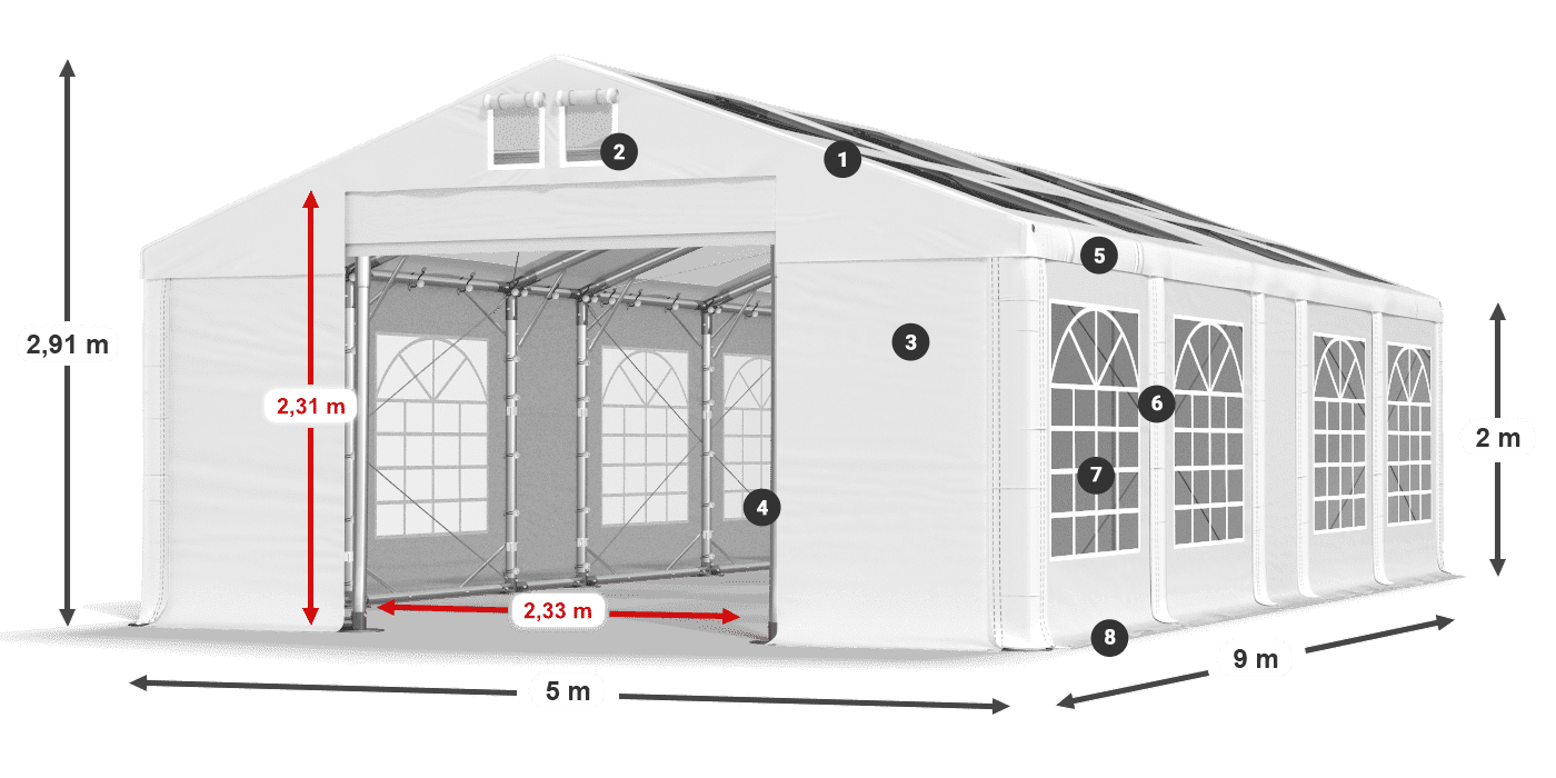 Dach: MS T 580 PVC Ściany: FR 620 PVC 2m legenda