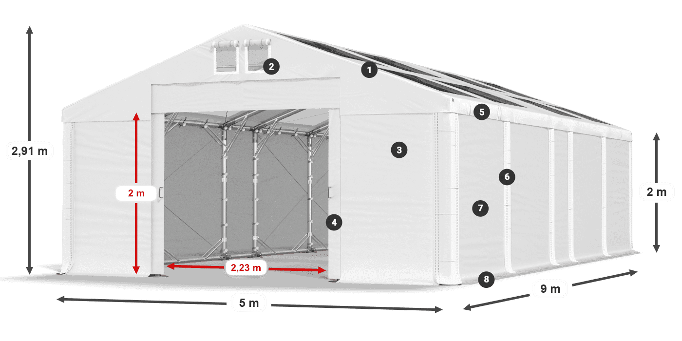 Dach: MS T 580 PVC Ściany: FR 620 PVC 2m legenda
