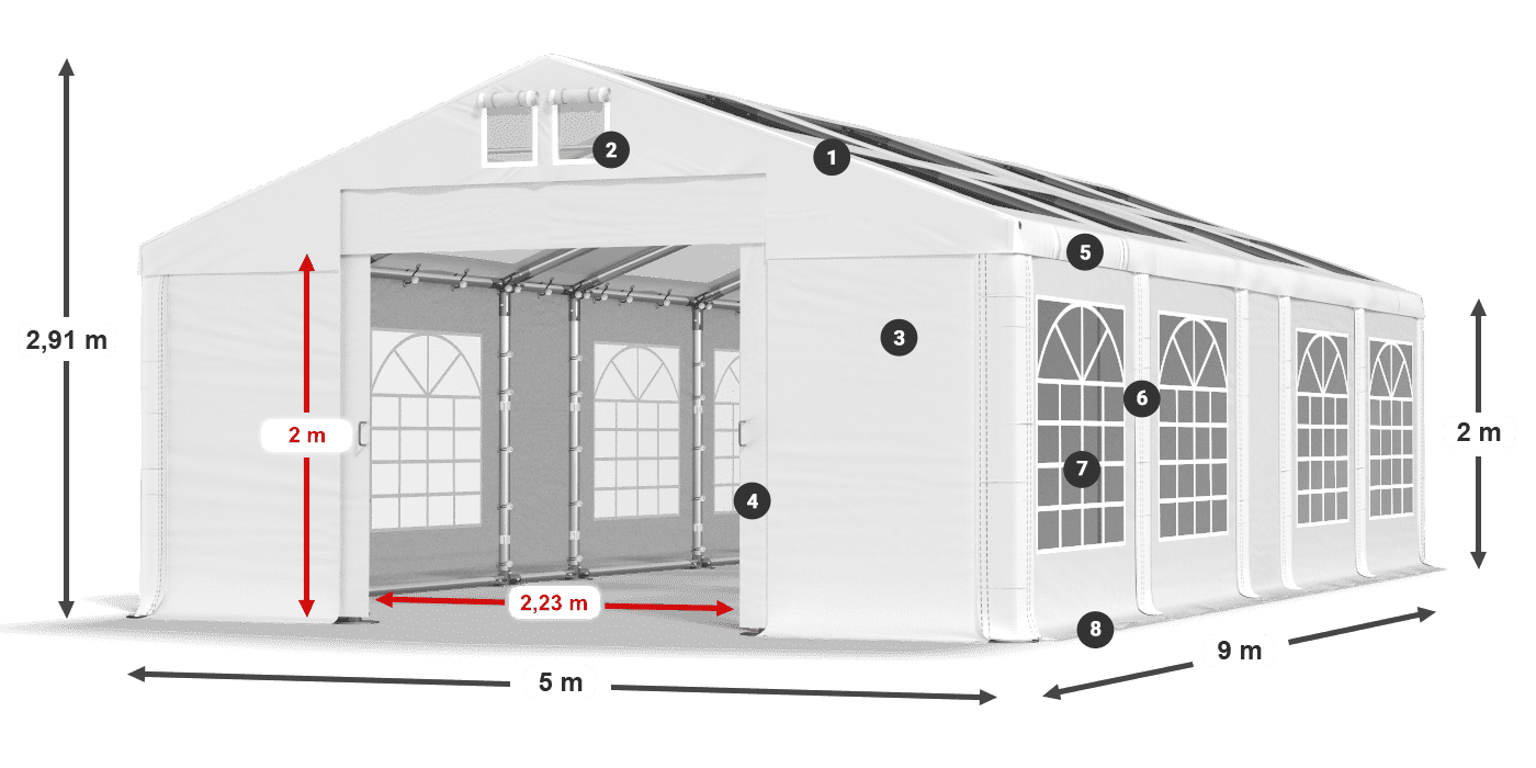 Dach: MS T 580 PVC Ściany: FR 620 PVC 2m legenda
