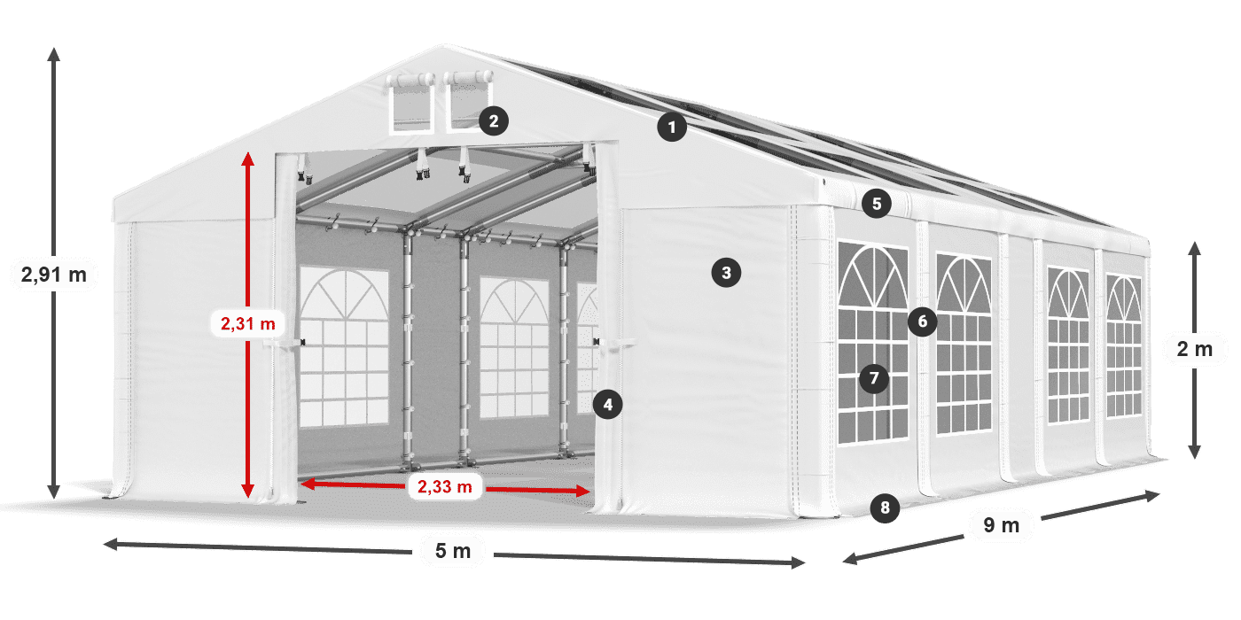 Dach: MS T 580 PVC Ściany: FR 620 PVC 2m legenda