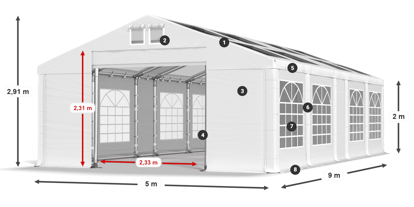 Dach: MS T 580 PVC Ściany: FR 620 PVC 2m legenda