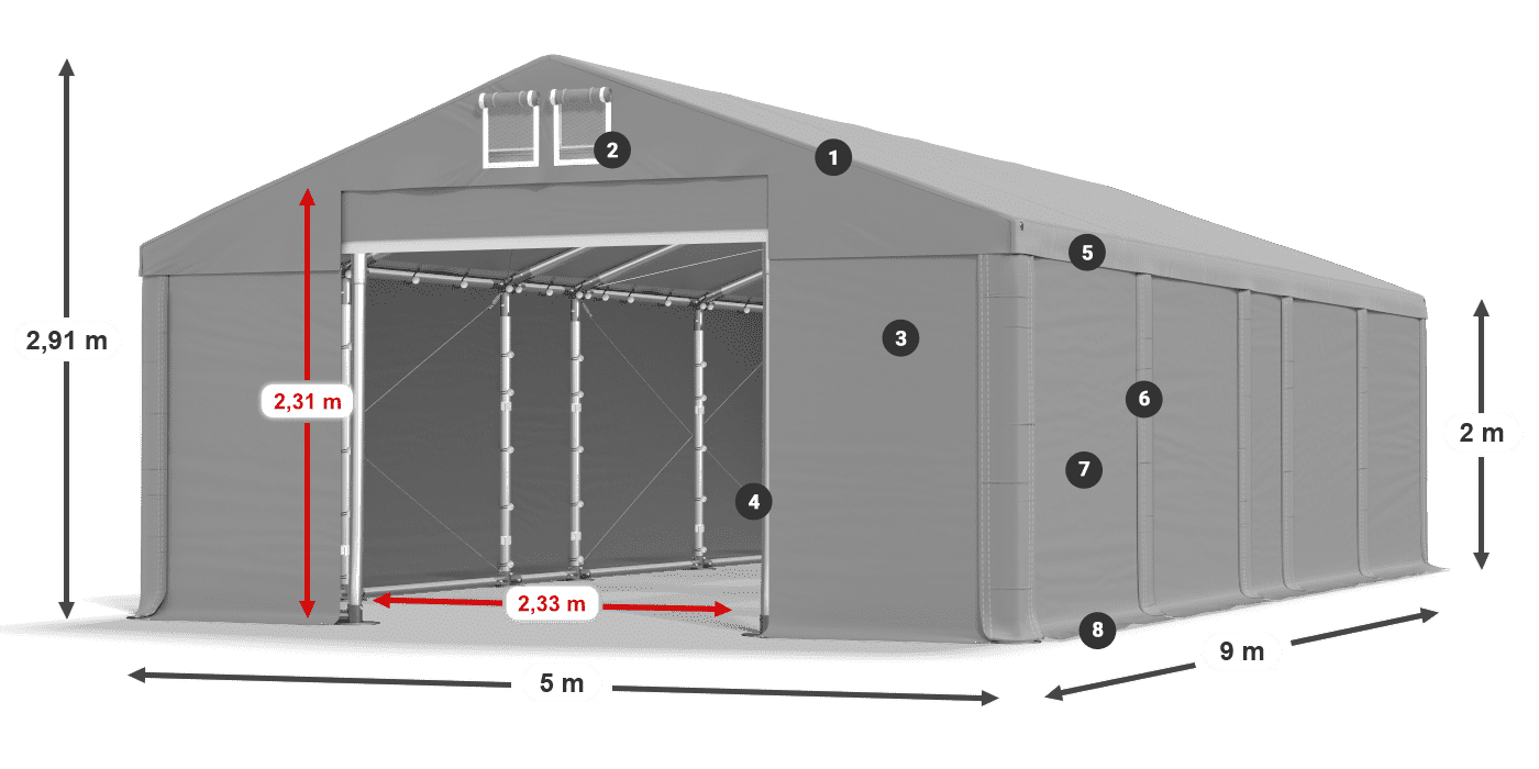 Dach: MS 580 PVC Ściany: FR M 620 PVC 2m legenda