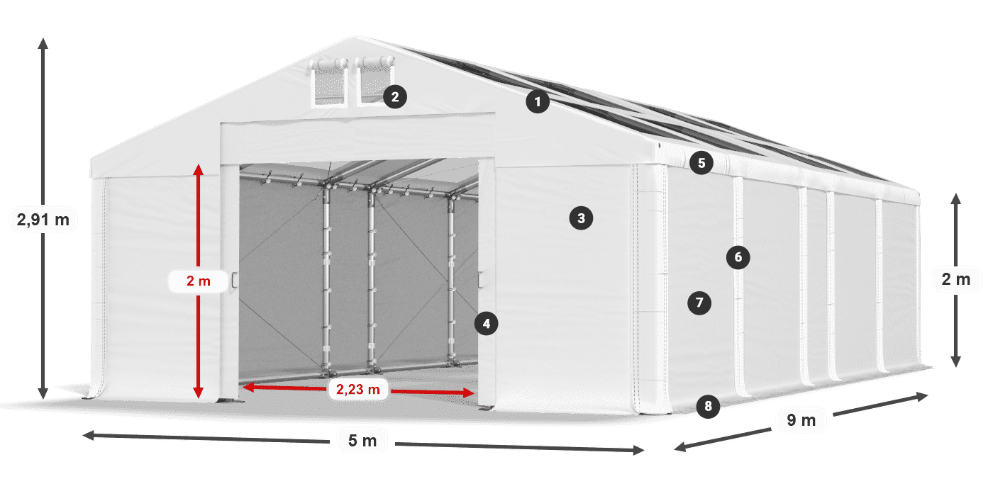 Dach: MS T 580 PVC Ściany: FR 620 PVC 2m legenda