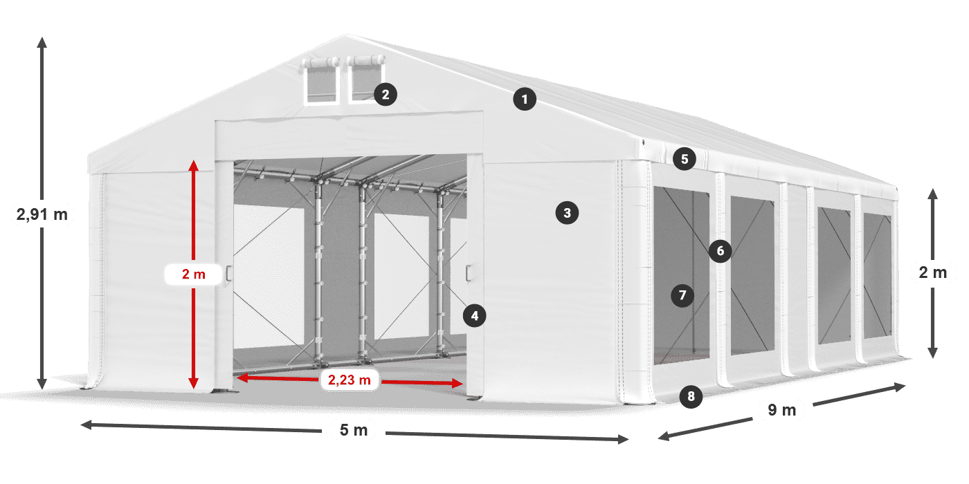 Dach: MS 580 PVC Ściany: MS 580 PVC 2m legenda
