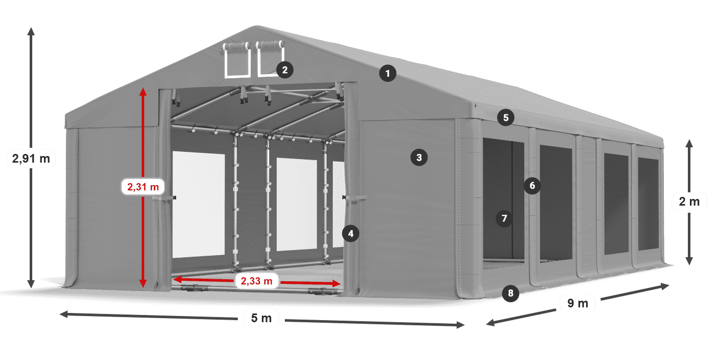Dach: MS 580 PVC Ściany: MS 580 PVC 2m legenda