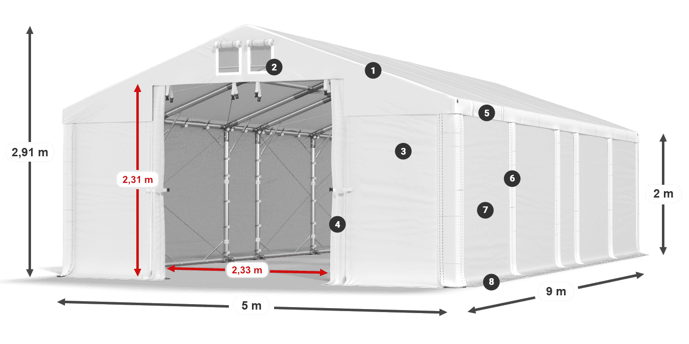 Dach: MS 580 PVC Ściany: SD 500 PVC 2m legenda