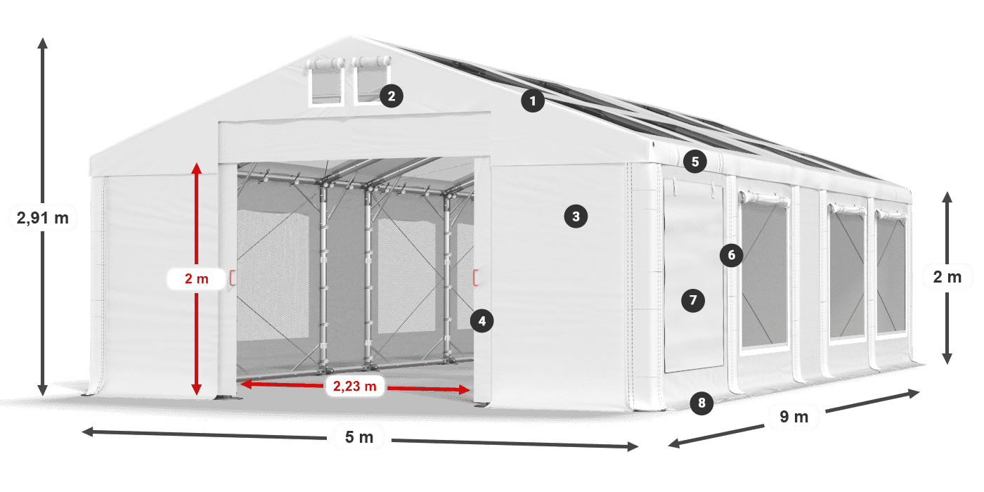 Dach: MS T 580 PVC Ściany: SDM  500 PVC 2m legenda