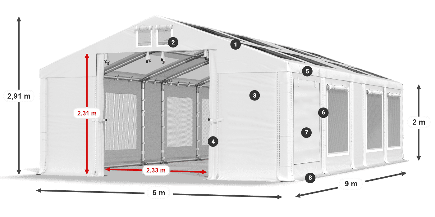 Dach: MS T 580 PVC Ściany: SDM  500 PVC 2m legenda