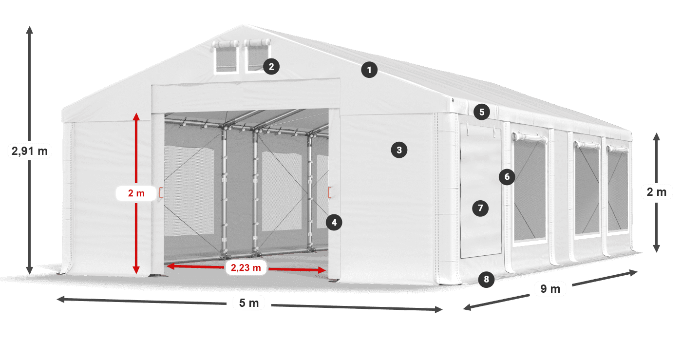 Dach: MS 580 PVC Ściany: SD M 500 PVC 2m legenda