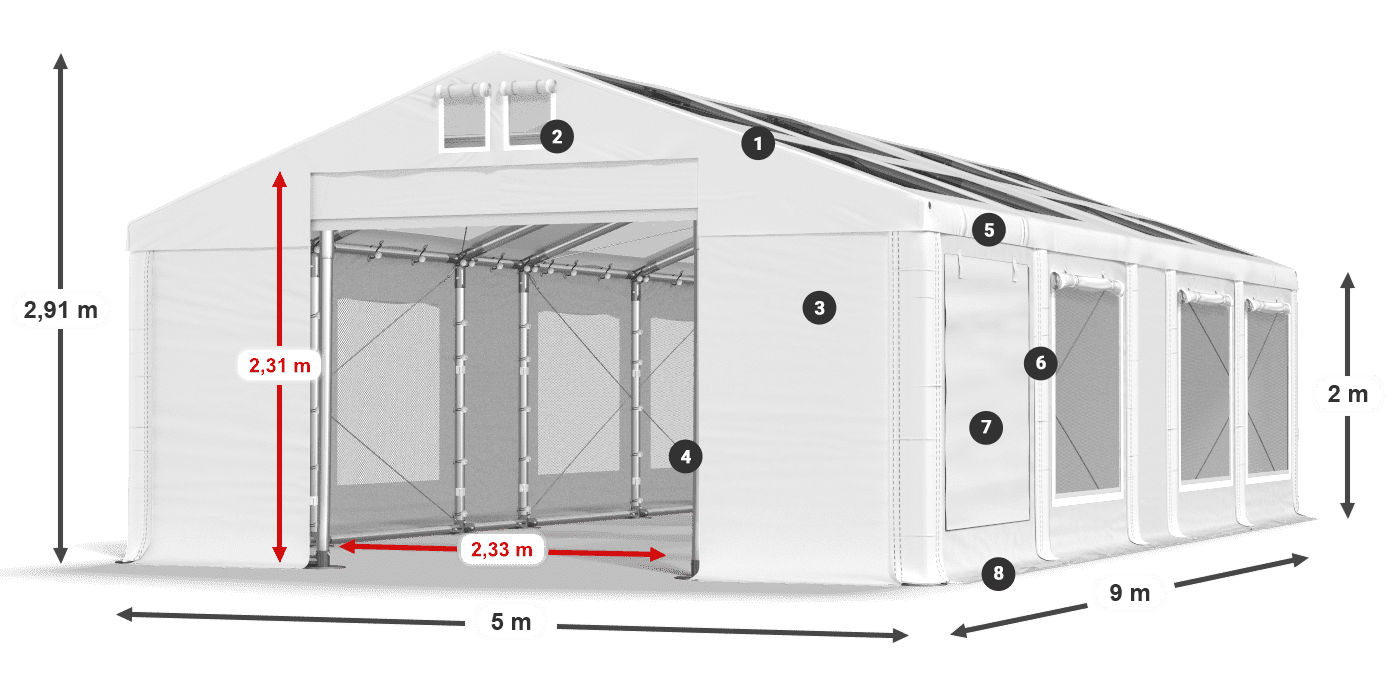 Dach: MS T 580 PVC Ściany: SDM  500 PVC 2m legenda