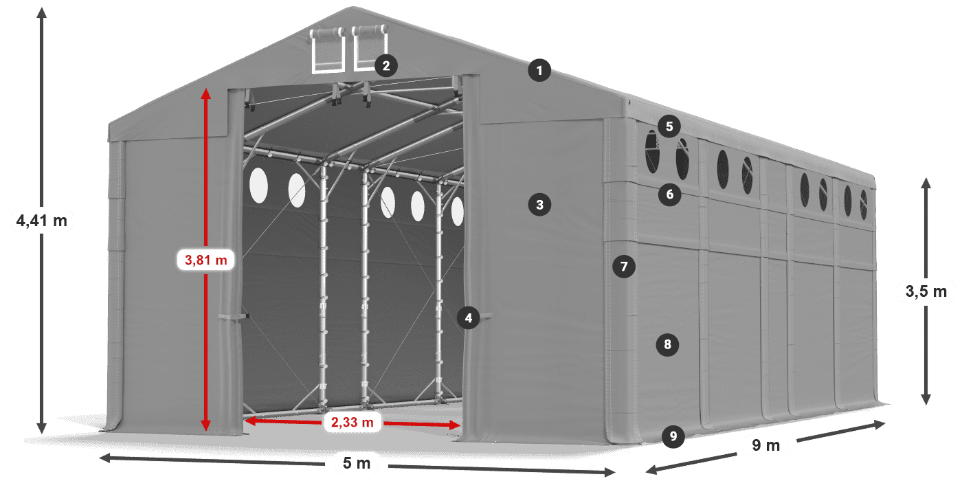 Dach: MS 580 PVC Ściany: FR O 620 PVC 3.5m legenda
