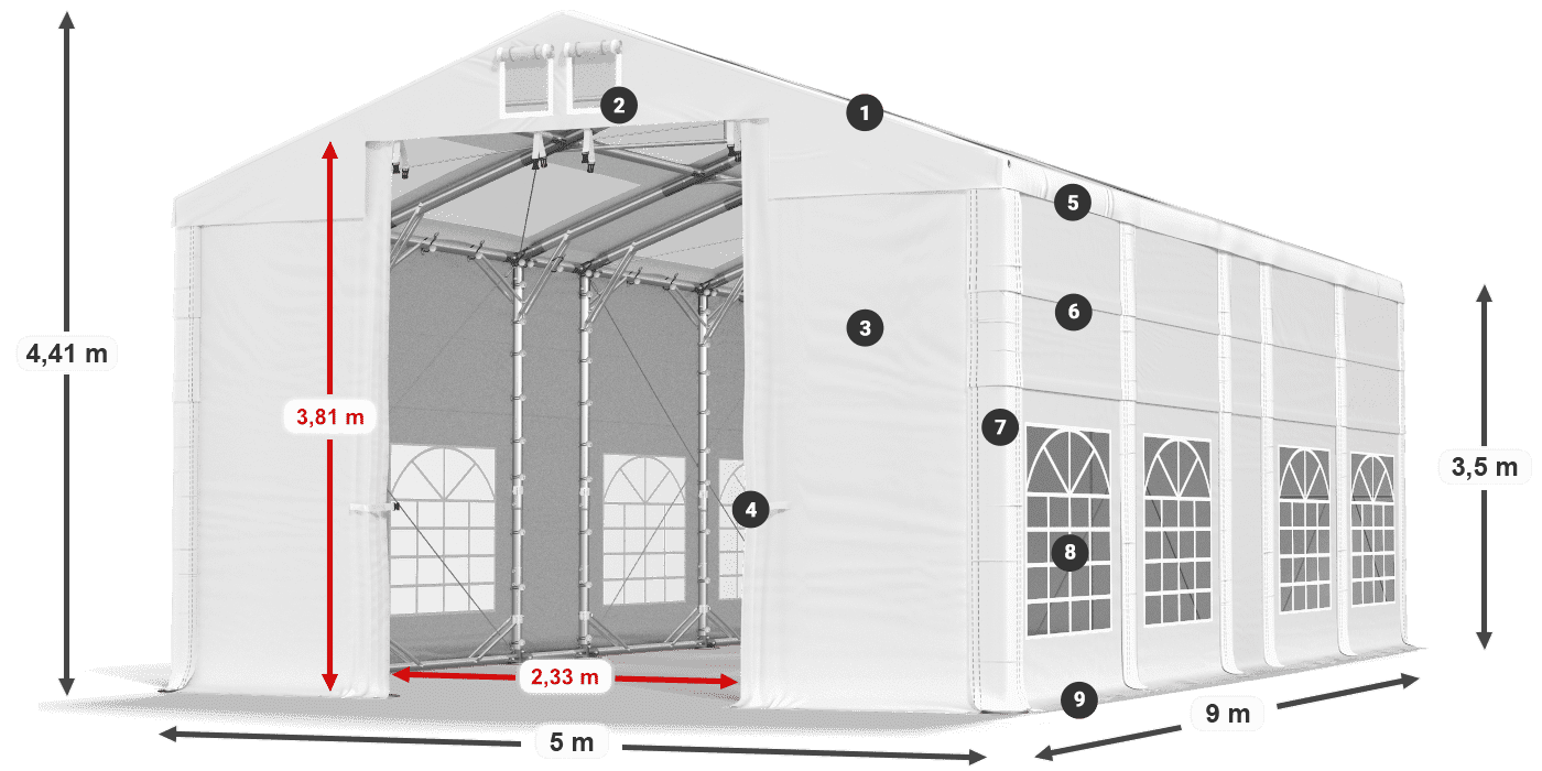 Dach: MS T 580 PVC Ściany: FR 620 PVC 2.5m legenda