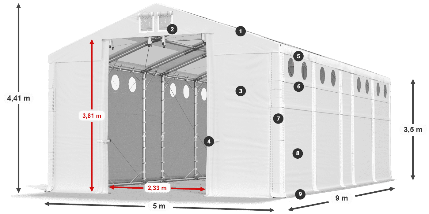 Dach: MS T 580 PVC Ściany: MS O 580 PVC 3.5m legenda